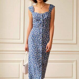 RIHOAS Blue Floral Midi Dress XL